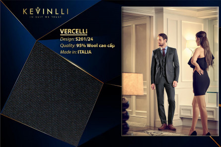 S201/24 Vercelli CXM - Vải Suit 95% Wool - Đen Trơn